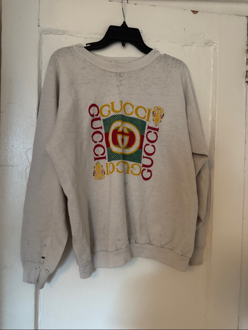 FAUX Gucci Off White Crewneck with Multicolor Logo Print
